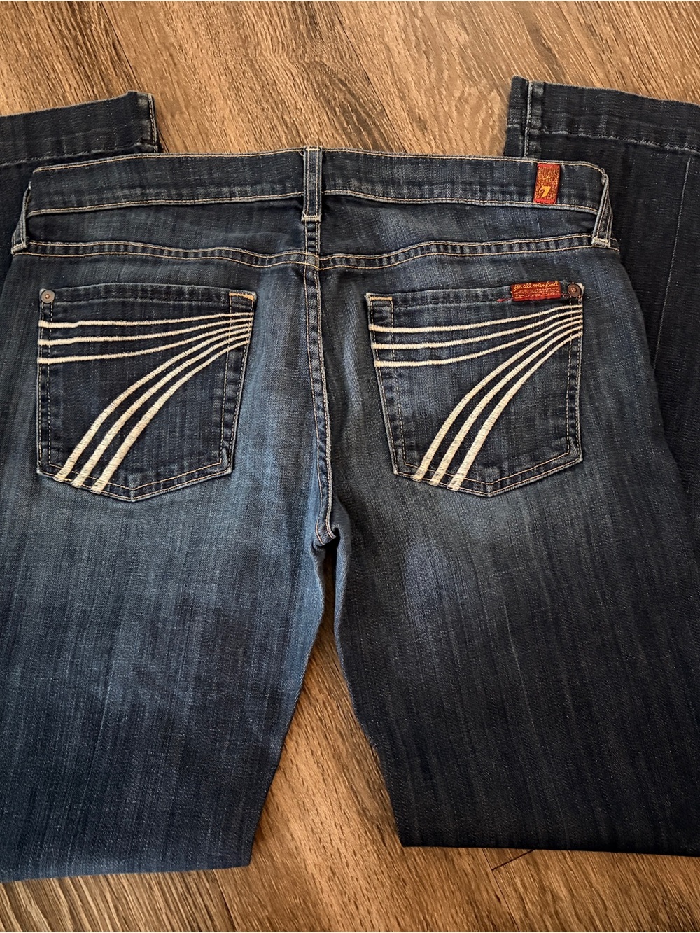 7 For All Mankind Dark Wash Straight Leg Jeans - Blue